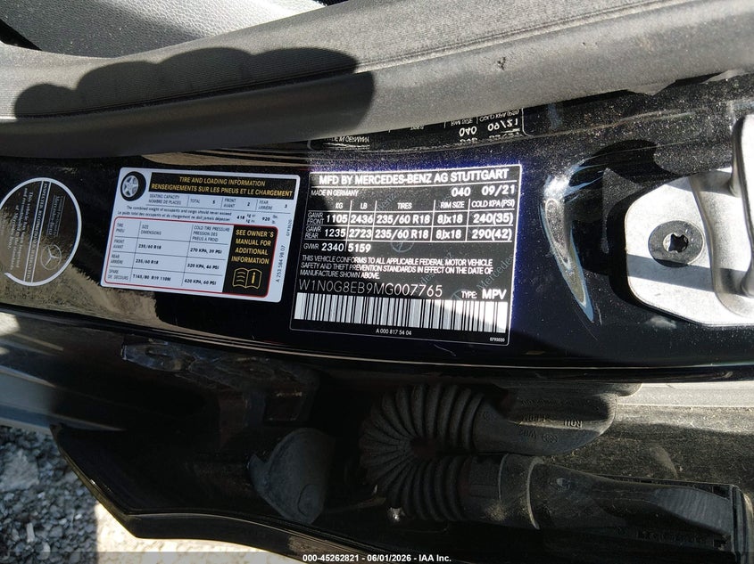 2021 Mercedes-benz Glc VIN W1N0G8EB9MG007765 IAAI salvage auction — SIDE, Salvage (New Jersey), sold $11,200 on 2026-07-29 (photo 9)