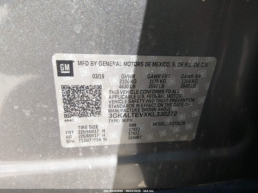 2019 Gmc Terrain VIN 3GKALTEVXKL330272 IAAI salvage auction — THEFT, Salvage (Pennsylvania), sold $8,150 on 2026-07-28 (photo 9)