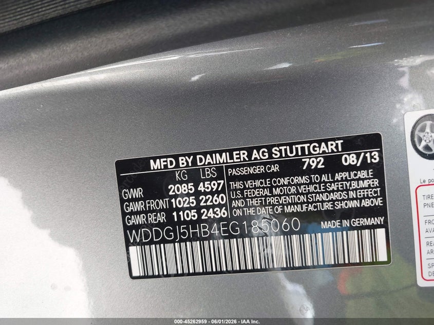 2014 Mercedes-benz VIN WDDGJ5HB4EG185060 IAAI salvage auction — LEFT FRONT, Salvage Title, sold $1,900 on 2026-07-09 (photo 9)