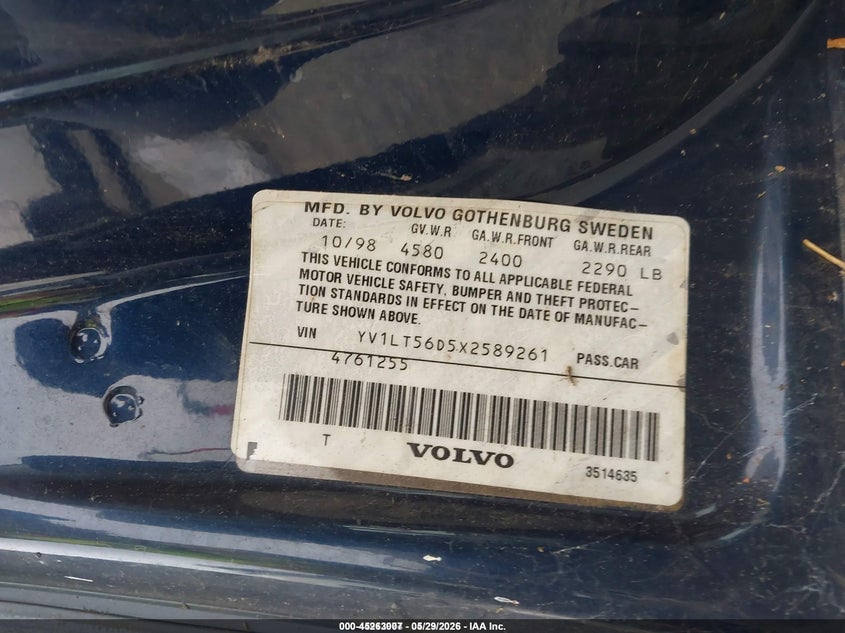 1999 Volvo S70 VIN YV1LT56D5X2589261 IAAI salvage auction — UNKNOWN, Salvage (Idaho), sold $200 on 2026-07-08 (photo 9)