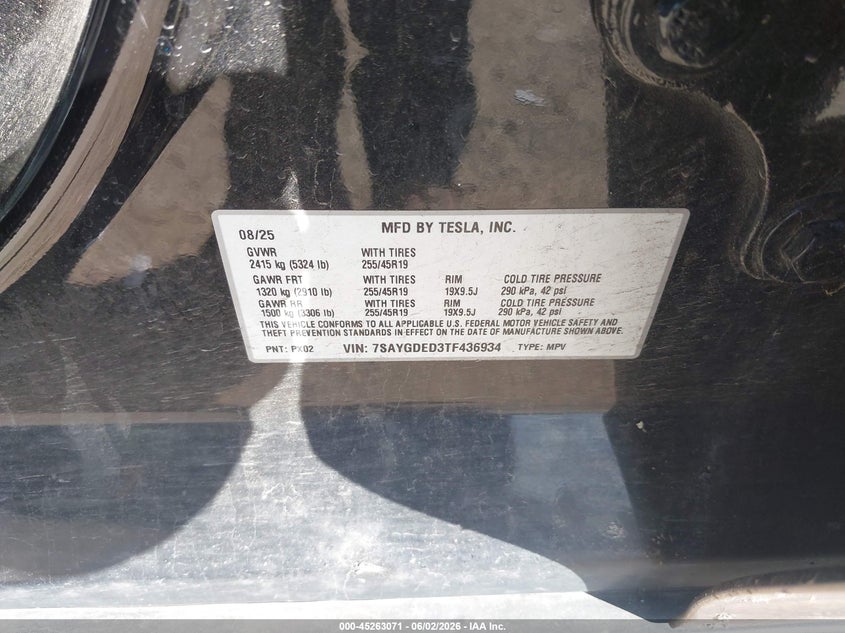 2026 Tesla Model y VIN 7SAYGDED3TF436934 IAAI salvage auction — FRONT END, Salvage Title, sold $15,400 on 2026-07-16 (photo 9)