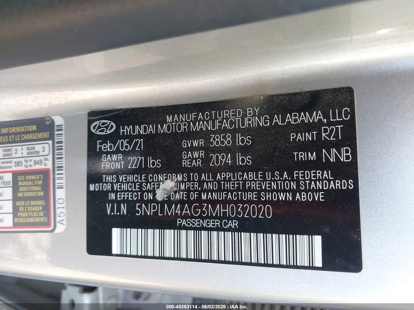 2021 Hyundai Elantra VIN 5NPLM4AG3MH032020 IAAI salvage auction — UNKNOWN, Salvage Title, sold $5,000 on 2026-07-21 (photo 9)