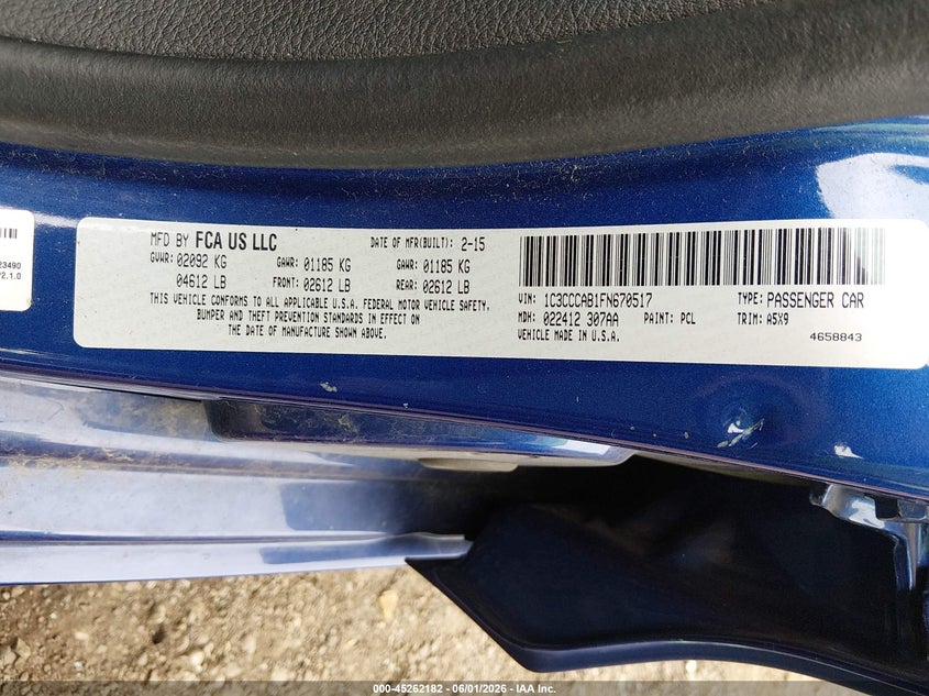 2015 Chrysler 200 VIN 1C3CCCAB1FN670517 IAAI salvage auction — FRONT END, Wait Title, sold $450 on 2026-09-10 (photo 9)
