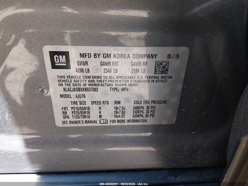 2019 Buick Encore VIN KL4CJASBXKB937082 IAAI salvage auction — SIDE, Salvage Title, sold $2,100 on 2026-07-21 (photo 9)