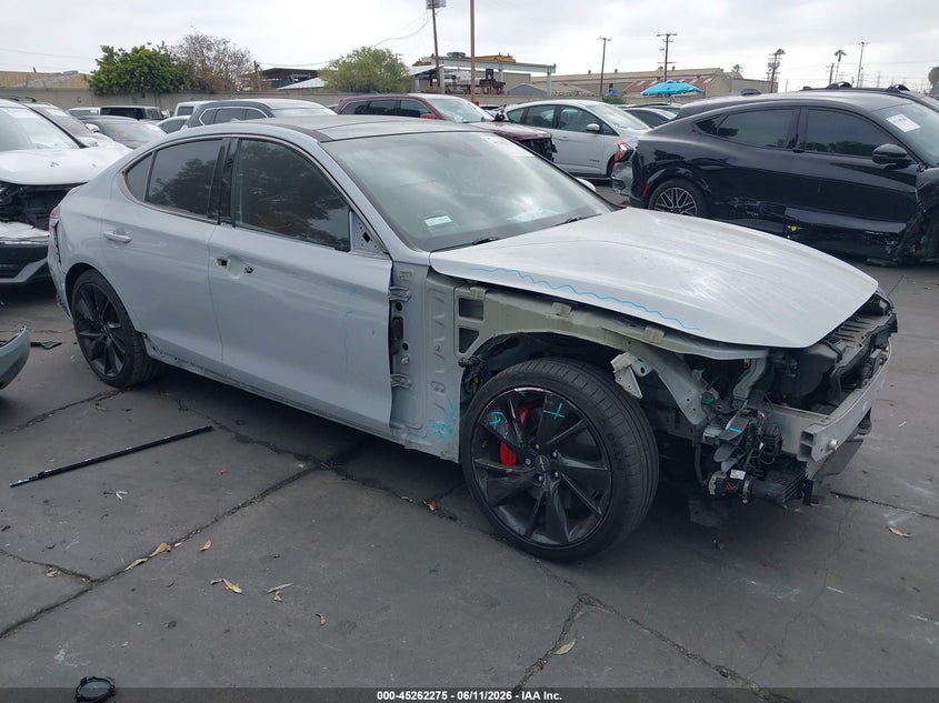 2023 Genesis G70 VIN KMTG54TE3PU105229 IAAI salvage auction — FRONT END, Salvage Title, sold $10,700 on 2026-07-22 (photo 1)