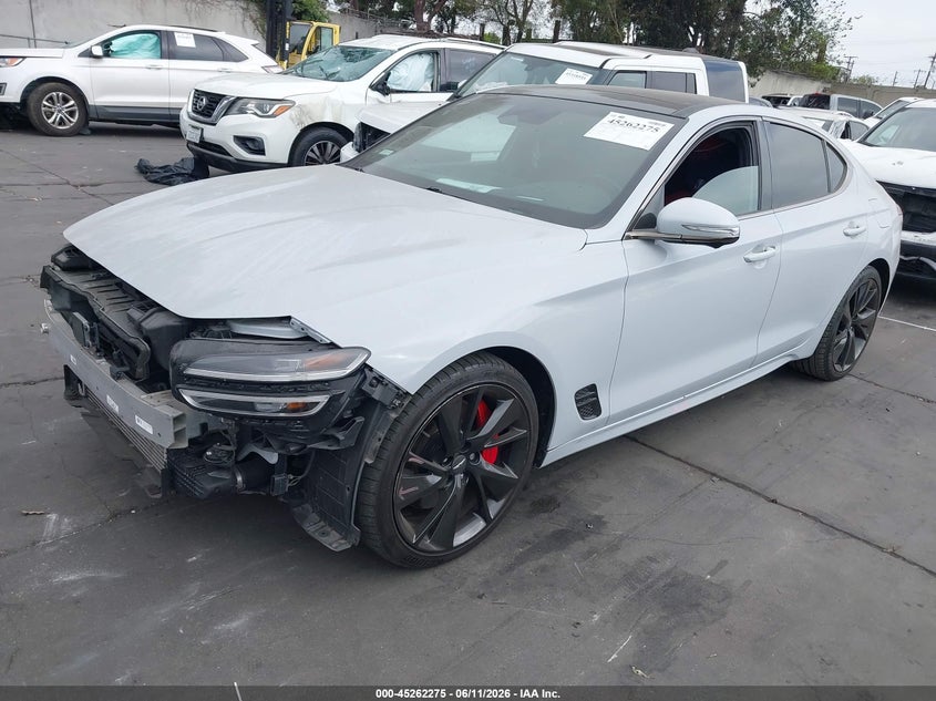 2023 Genesis G70 VIN KMTG54TE3PU105229 IAAI salvage auction — FRONT END, Salvage Title, sold $10,700 on 2026-07-22 (photo 2)