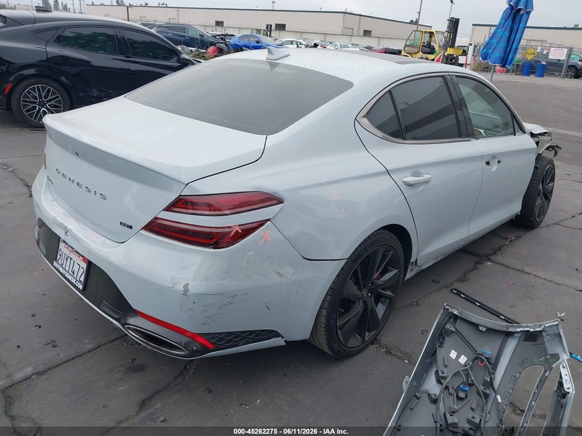 2023 Genesis G70 VIN KMTG54TE3PU105229 IAAI salvage auction — FRONT END, Salvage Title, sold $10,700 on 2026-07-22 (photo 4)