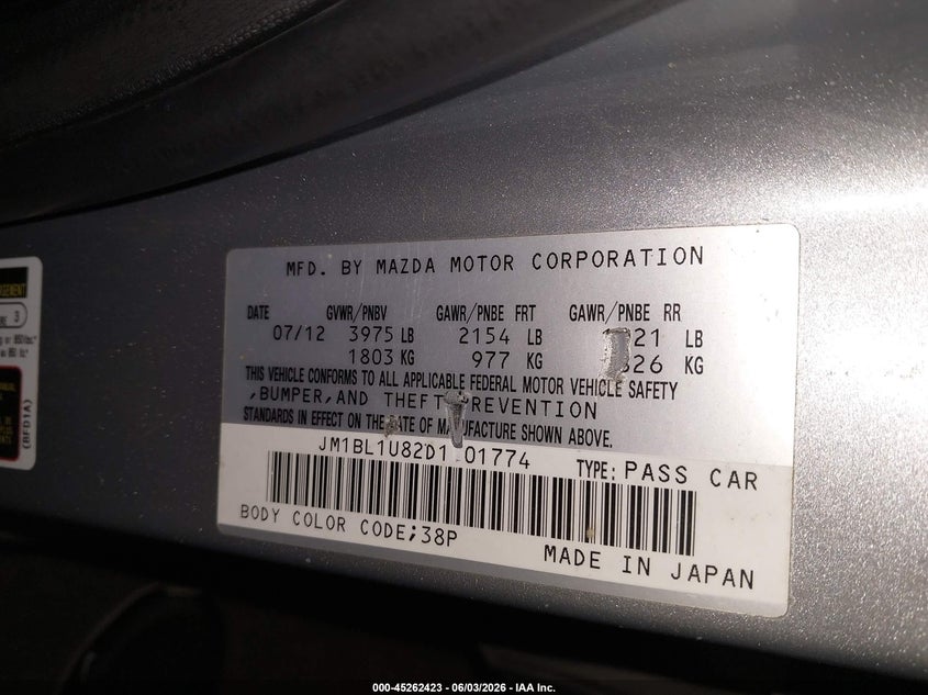 2013 Mazda 3 VIN JM1BL1U82D1701774 IAAI salvage auction — FRONT END, Salvage (Oregon), sold $300 on 2026-07-30 (photo 9)