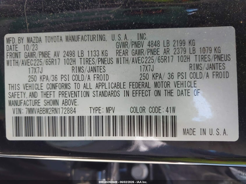 2024 Mazda Cx-50 VIN 7MMVABBM2RN172884 IAAI salvage auction — FRONT & REAR, Salvage (Illinois), sold $5,100 on 2026-07-31 (photo 9)