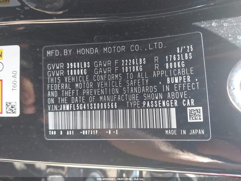 2025 Honda Civic type r VIN JHMFL5G41SX006566 IAAI salvage auction — SIDE, Salvage Title, sold $23,100 on 2026-07-30 (photo 9)