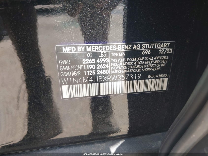 2024 Mercedes-benz VIN W1N4M4HBXRW357319 IAAI salvage auction — RIGHT SIDE, Original (Texas), sold $11,300 on 2026-07-09 (photo 9)