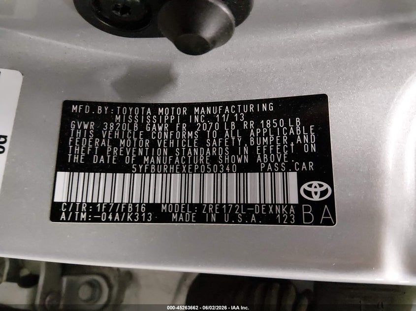 2014 Toyota Corolla VIN 5YFBURHEXEP050340 IAAI salvage auction — FRONT & REAR, Salvage (Minnesota), sold $25 on 2026-07-21 (photo 9)