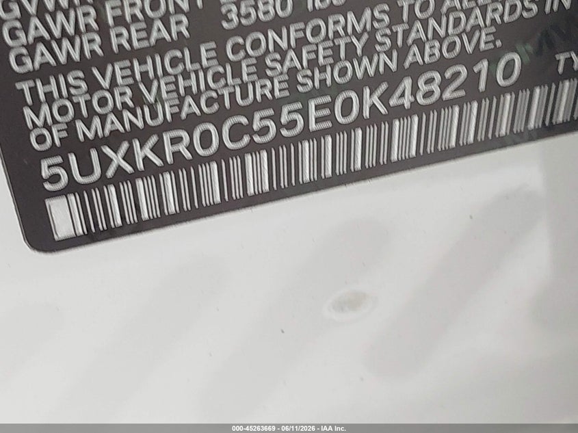 2014 BMW X5 VIN 5UXKR0C55E0K48210 IAAI salvage auction — REAR END, Original (Texas), sold $4,700 on 2026-07-31 (photo 9)