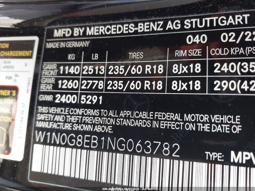 2022 Mercedes-benz Glc VIN W1N0G8EB1NG063782 IAAI salvage auction — RIGHT REAR, Salvage Title, sold $11,900 on 2026-07-09 (photo 9)