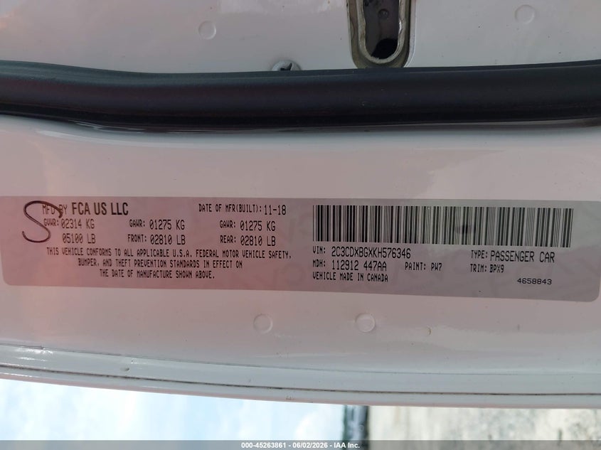2019 Dodge Charger VIN 2C3CDXBGXKH576346 IAAI salvage auction — LEFT FRONT, Salvage Title, sold $2,475 on 2026-09-03 (photo 9)