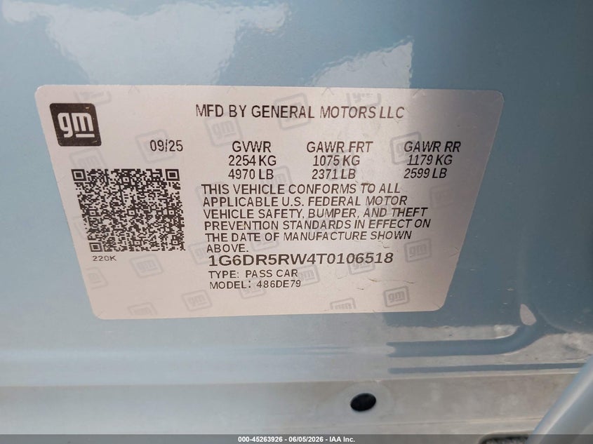 2026 Cadillac Ct5-v VIN 1G6DR5RW4T0106518 IAAI salvage auction — FRONT END, Wait Title, sold $24,000 on 2026-09-15 (photo 9)