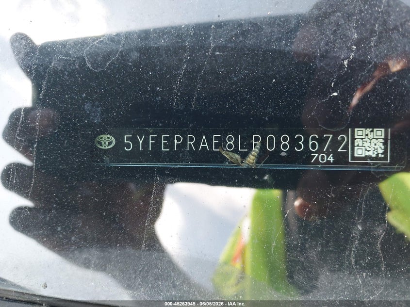 2020 Toyota Corolla VIN 5YFEPRAE8LP083672 IAAI salvage auction — EXTERIOR BURN, Salvage Title, sold $4,150 on 2026-07-16 (photo 9)