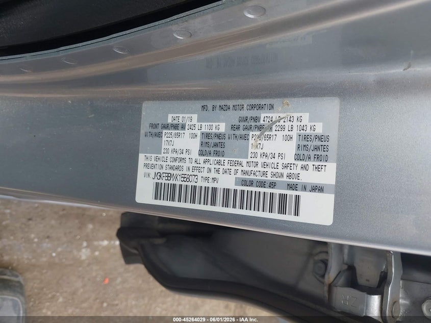 2019 Mazda Cx-5 VIN JM3KFBBMXK1558073 IAAI salvage auction — RIGHT SIDE, Clear (Wisconsin), sold $4,650 on 2026-07-28 (photo 9)