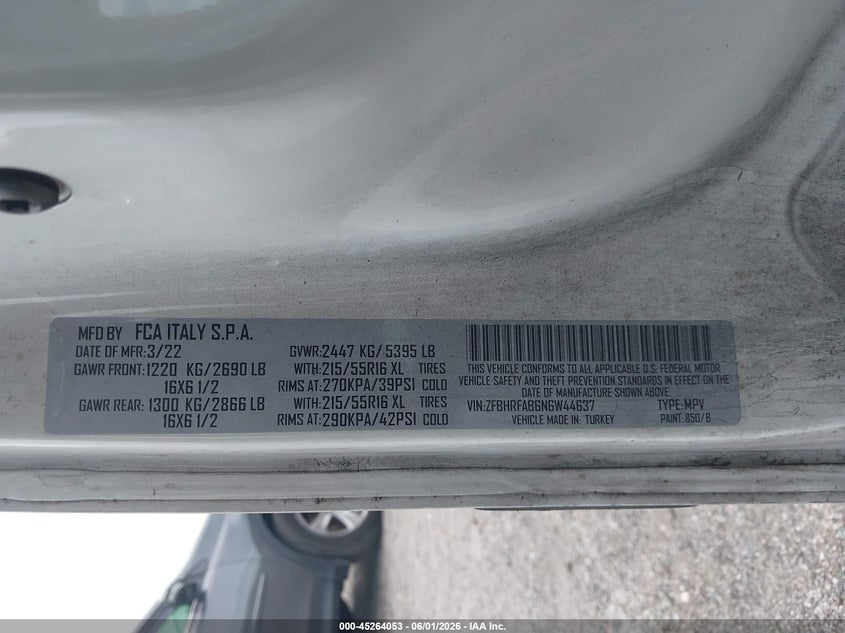 2022 Ram Promaster city VIN ZFBHRFAB6N6W44637 IAAI salvage auction — LEFT FRONT, Salvage Title, sold $3,575 on 2026-07-09 (photo 9)