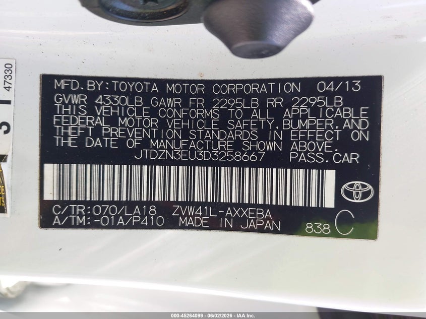 2013 Toyota Prius v VIN JTDZN3EU3D3258667 IAAI salvage auction — LEFT SIDE, Salvage Title, sold $1,600 on 2026-07-22 (photo 9)