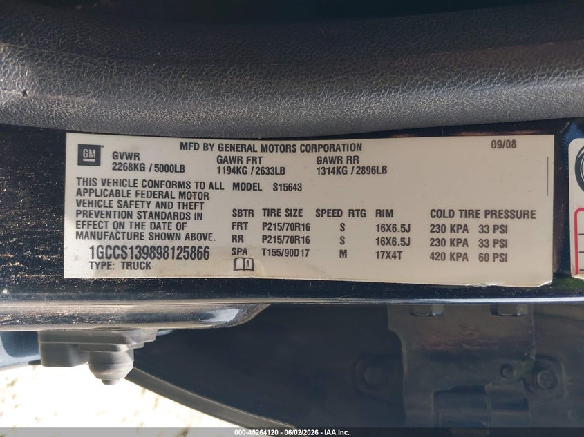 2009 Chevrolet Colorado VIN 1GCCS139898125866 IAAI salvage auction — ROLLOVER, Salvage (Idaho), sold $450 on 2026-07-09 (photo 9)