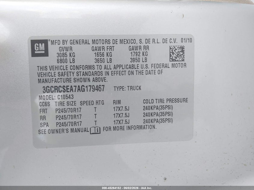 2010 Chevrolet Silverado 1500 VIN 3GCRCSEA7AG179467 IAAI salvage auction — ALL OVER, Salvage (Texas), sold $675 on 2026-07-09 (photo 8)