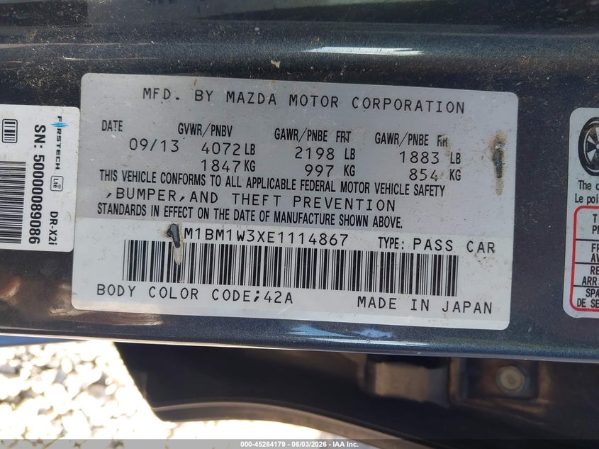 2014 Mazda 3 VIN JM1BM1W3XE1114867 IAAI salvage auction — FRONT END, Salvage Title, sold $1,600 on 2026-07-17 (photo 9)