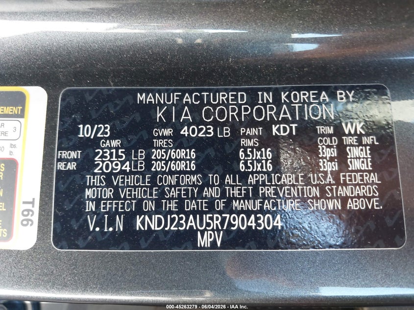 2024 Kia Soul VIN KNDJ23AU5R7904304 IAAI salvage auction — FRONT END, Salvage Title, sold $2,700 on 2026-07-22 (photo 9)