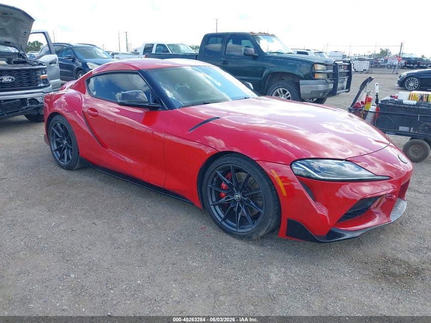 2026 Toyota Supra VIN WZ1DB0G09TW071959 IAAI salvage auction — WATER/FLOOD, Salvage (Texas), sold $30,000 on 2026-08-07 (photo 1)