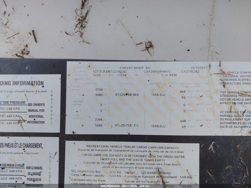 2018 Forest river Arctic wolf VIN 5ZT3CKSB7J2700262 IAAI salvage auction — STORM DAMAGE, Salvage (Texas), sold $1,750 on 2026-07-15 (photo 9)