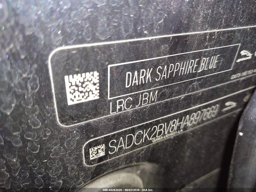2017 Jaguar F-pace VIN SADCK2BV8HA897669 IAAI salvage auction — HAIL, Salvage (Iowa), sold $3,050 on 2026-07-28 (photo 9)