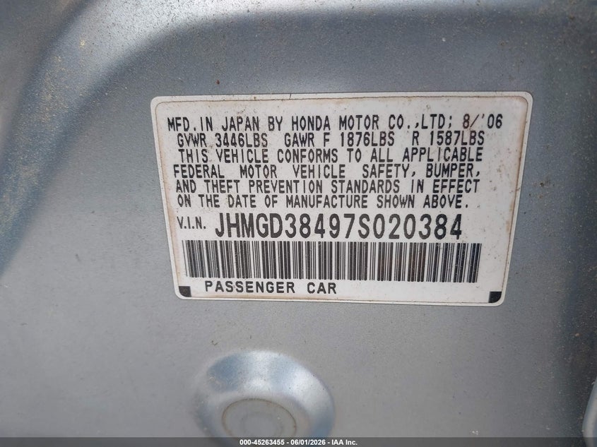 2007 Honda Fit VIN JHMGD38497S020384 IAAI salvage auction — NORMAL WEAR, Clear-Dealer Only (North Carolina), sold $300 on 2026-07-14 (photo 9)