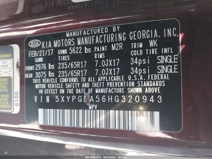 2017 Kia Sorento VIN 5XYPGDA56HG320943 IAAI salvage auction — REAR END, Salvage (Iowa), sold $1,350 on 2026-07-21 (photo 9)