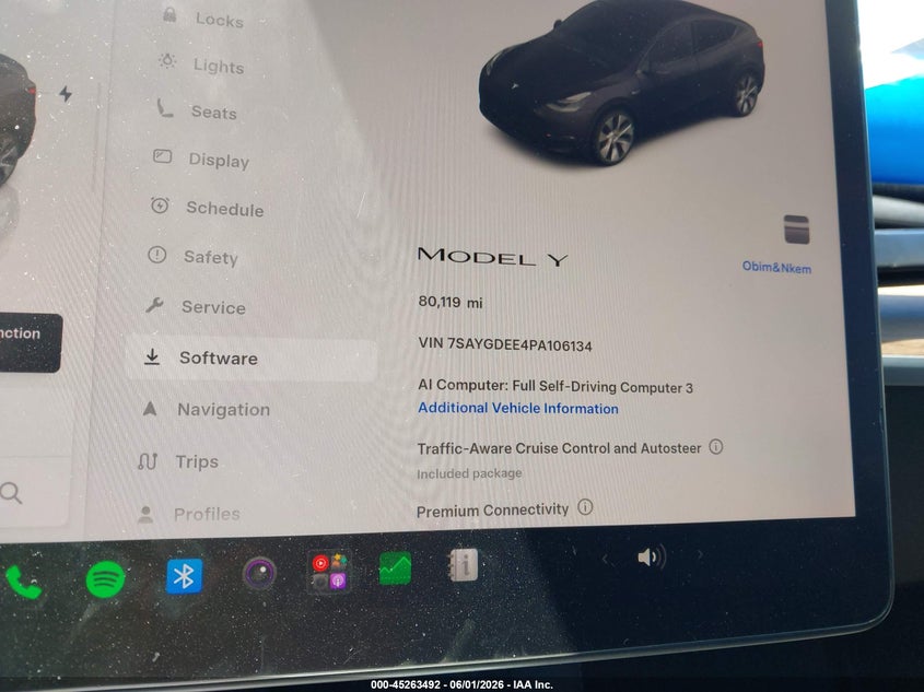 2023 Tesla Model y VIN 7SAYGDEE4PA106134 IAAI salvage auction — FRONT END, Salvage Title, sold $9,300 on 2026-07-09 (photo 7)