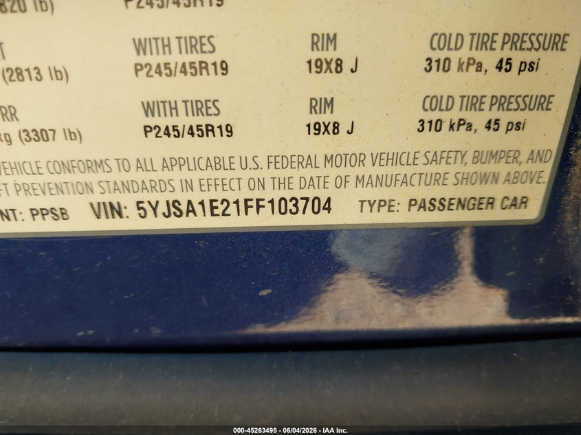 2015 Tesla Model s VIN 5YJSA1E21FF103704 IAAI salvage auction — FRONT END, Salvage Title, sold $3,975 on 2026-09-03 (photo 9)