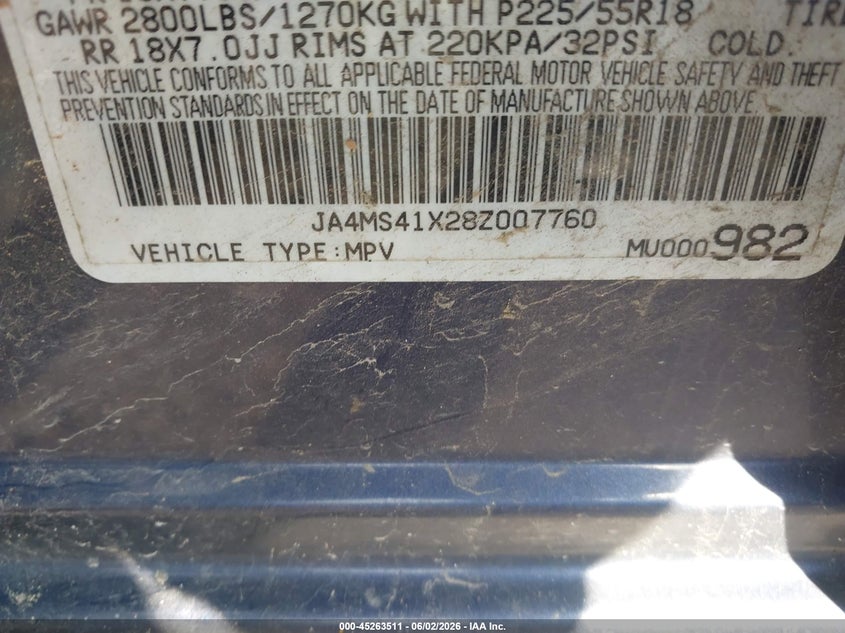 2008 Mitsubishi Outlander VIN JA4MS41X28Z007760 IAAI salvage auction — FRONT END, Salvage (Arkansas), sold $275 on 2026-07-22 (photo 9)