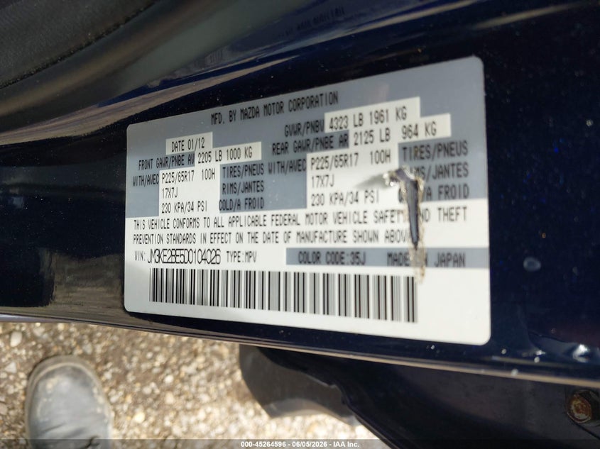 2013 Mazda Cx-5 VIN JM3KE2BE5D0104026 IAAI salvage auction — RIGHT FRONT, Salvage (Louisiana), sold $1,300 on 2026-07-22 (photo 9)