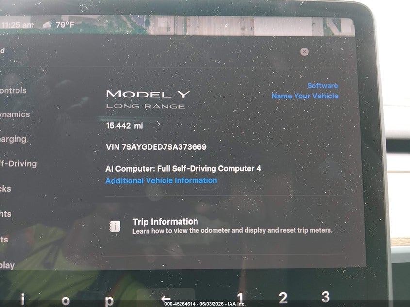 2025 Tesla Model y VIN 7SAYGDED7SA373669 IAAI salvage auction — HAIL, Salvage Title, sold $12,700 on 2026-07-30 (photo 7)