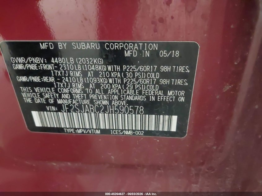 2018 Subaru Forester VIN JF2SJABC2JH590578 IAAI salvage auction — RIGHT FRONT, Salvage Title, sold $2,625 on 2026-07-07 (photo 9)