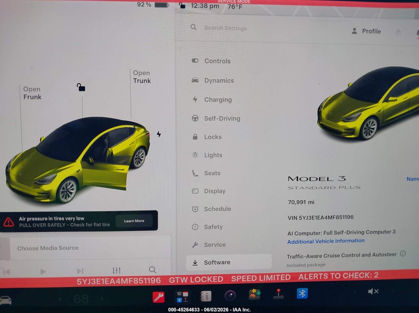 2021 Tesla Model 3 VIN 5YJ3E1EA4MF851196 IAAI salvage auction — RIGHT FRONT, Salvage Title, sold $4,700 on 2026-07-23 (photo 7)