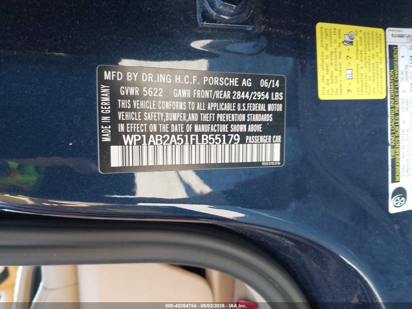 2015 Porsche Macan VIN WP1AB2A51FLB55179 IAAI salvage auction — LEFT FRONT, Salvage (Massachusetts), sold $3,100 on 2026-08-07 (photo 9)