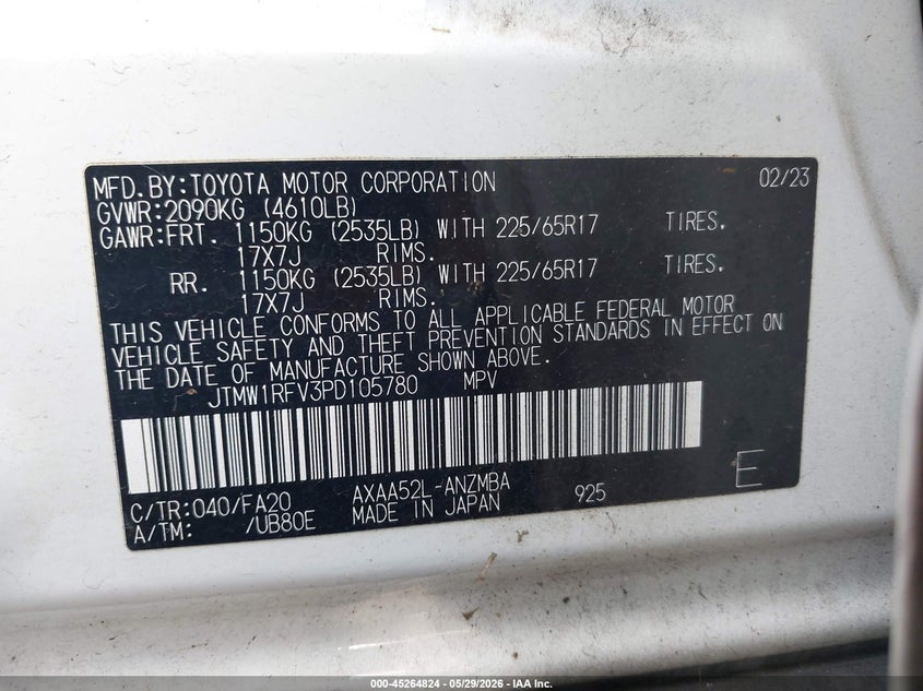 2023 Toyota Rav 4 VIN JTMW1RFV3PD105780 IAAI salvage auction — RIGHT SIDE, Salvage Title, sold $2,475 on 2026-07-28 (photo 9)
