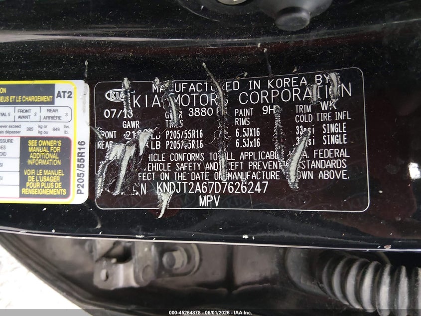 2013 Kia Soul VIN KNDJT2A67D7626247 IAAI salvage auction — LEFT FRONT, Salvage Title, sold $375 on 2026-07-06 (photo 9)