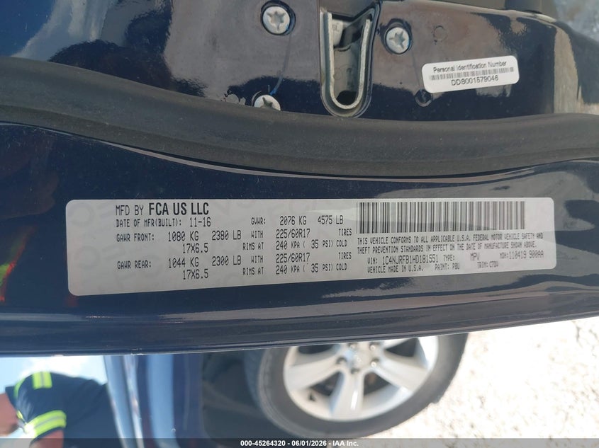 2017 Jeep VIN 1C4NJRFB1HD181551 IAAI salvage auction — HAIL, Salvage Title, sold $825 on 2026-08-03 (photo 9)