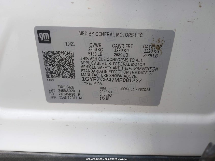 2021 Cadillac Xt4 VIN 1GYFZCR47MF081227 IAAI salvage auction — LEFT FRONT, Original (Texas), sold $8,350 on 2026-09-01 (photo 9)