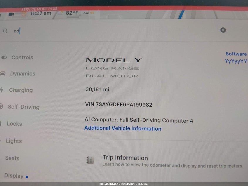 2023 Tesla Model y VIN 7SAYGDEE6PA199982 IAAI salvage auction — HAIL, Salvage Title, sold $14,100 on 2026-07-30 (photo 7)