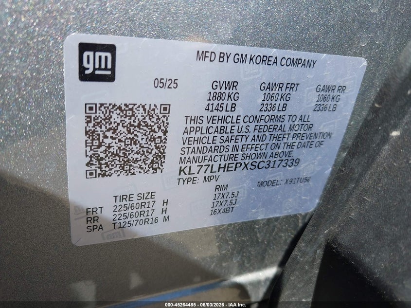 2025 Chevrolet Trax VIN KL77LHEPXSC317339 IAAI salvage auction — SIDE, Salvage Title, sold $5,300 on 2026-07-08 (photo 9)