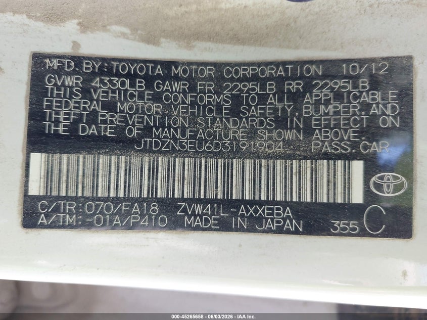 2013 Toyota Prius v VIN JTDZN3EU6D3191904 IAAI salvage auction — LEFT FRONT, Salvage Title, sold $1,600 on 2026-07-11 (photo 9)