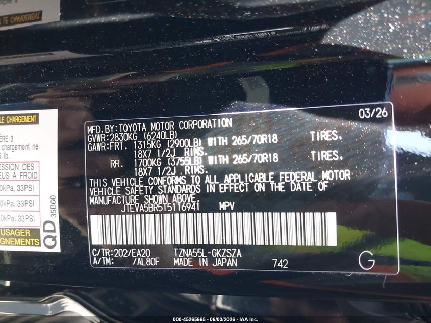 2026 Toyota 4runner VIN JTEVA5BR5T5116941 IAAI salvage auction — FRONT END, Wait Title, sold $40,200 on 2026-10-01 (photo 9)