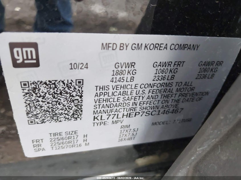 2025 Chevrolet Trax VIN KL77LHEP7SC146467 IAAI salvage auction — ROLLOVER, Salvage Title, sold $3,000 on 2026-07-14 (photo 9)
